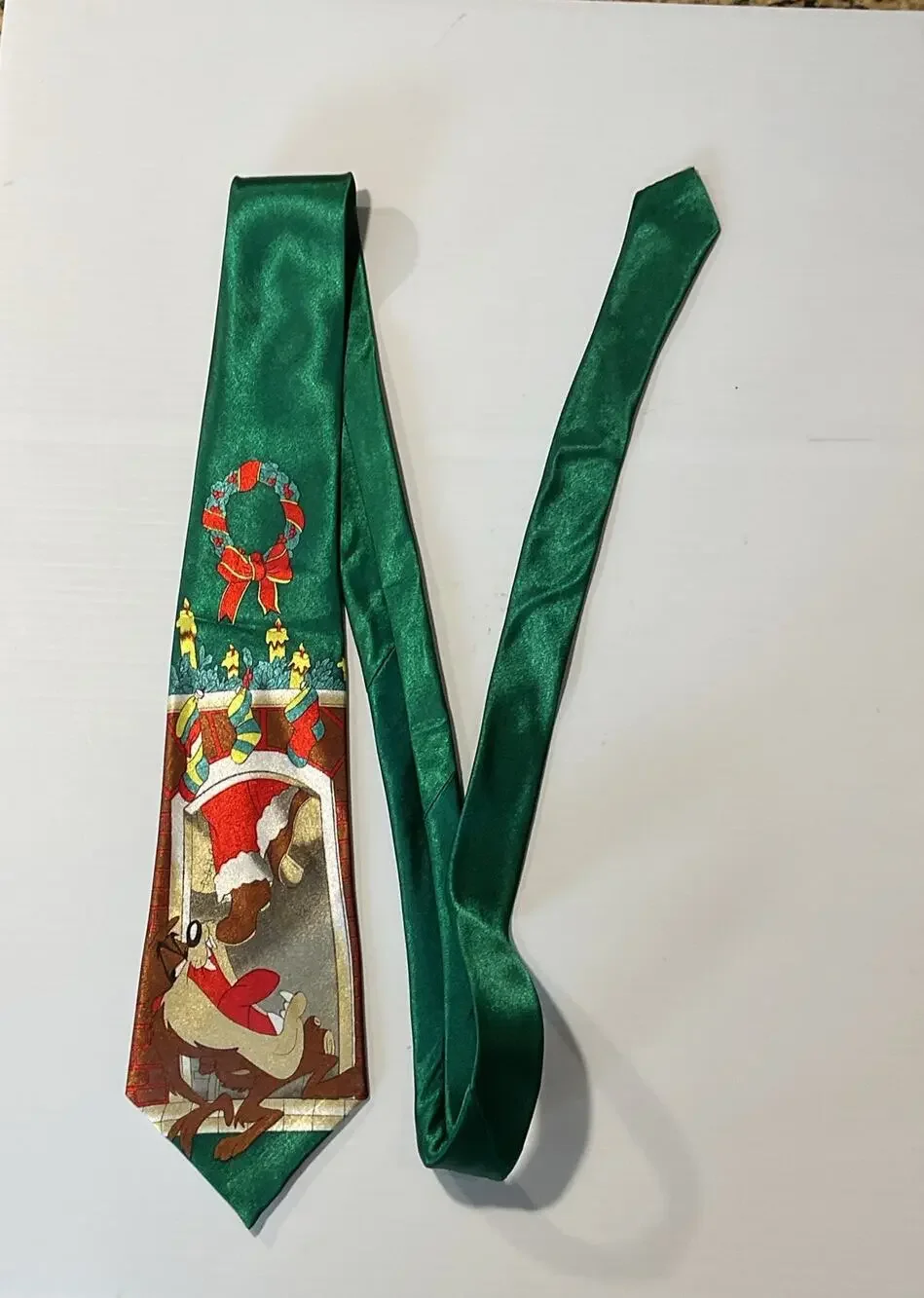 1995 Looney Tunes Christmas Tie Taz Ugly Holiday Necktie Green